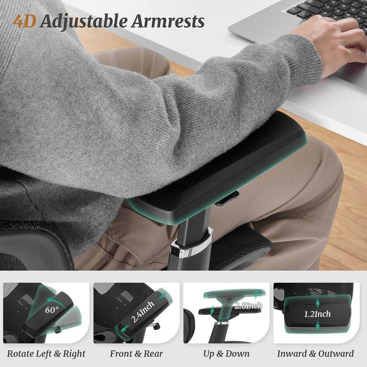 Cozyman Ergonomic Office Chair with Footrest - 5-Level Adjustable Lumbar Supp...
