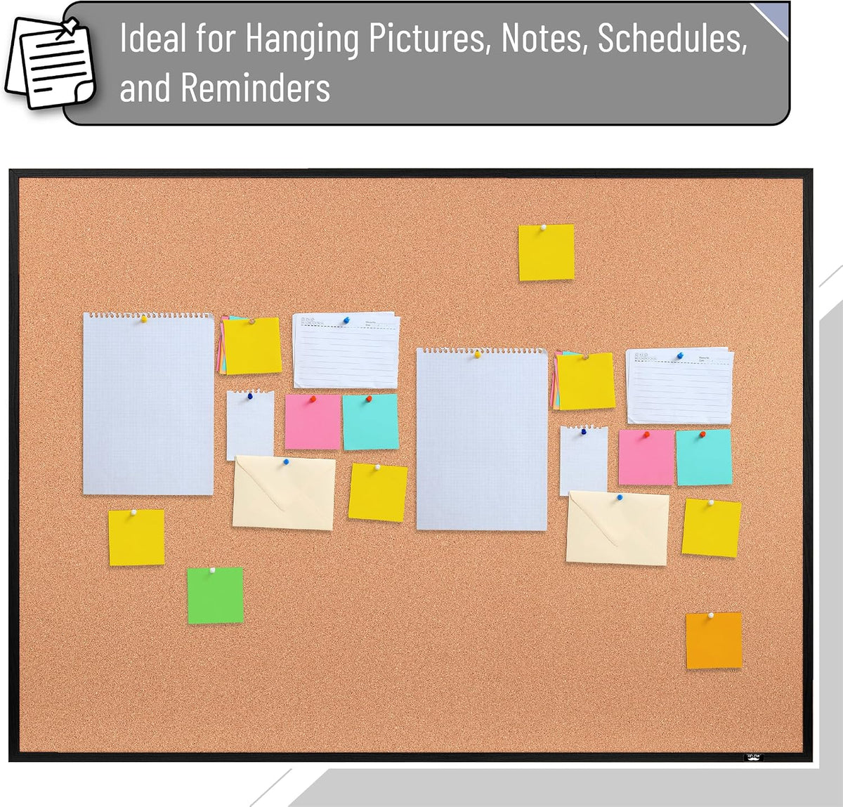 Mr. Pen- Cork Board, 24”x36”, Black Framed Cork Board, Cork Bulletin Board