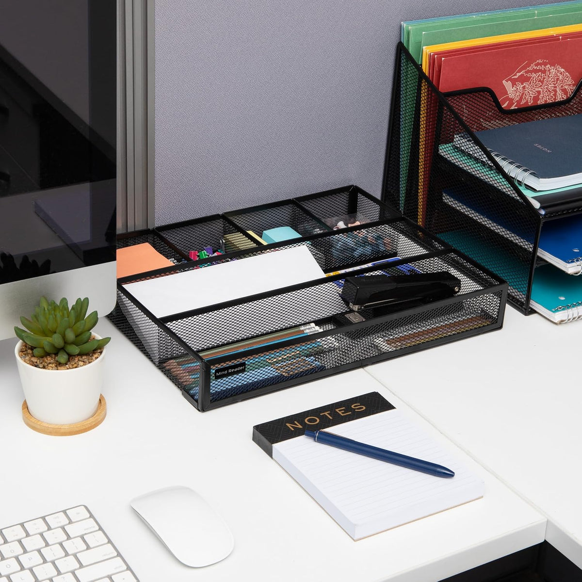 Mind Reader 6-Compartment Drawer Organizer, Metal Mesh Desk Organizer for Off...
