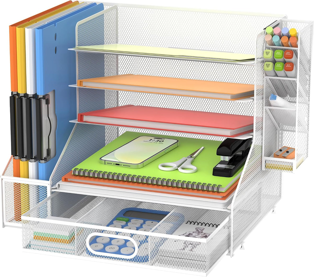 5-Tier Desk Organizer with File Holder & Pen Holder & Sliding Drawer,...