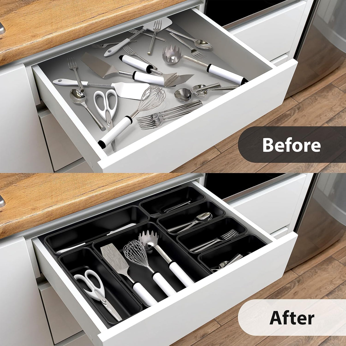 Simple Houseware Interlocking Desk Drawer Bins Organizer, 42 Packs, Black