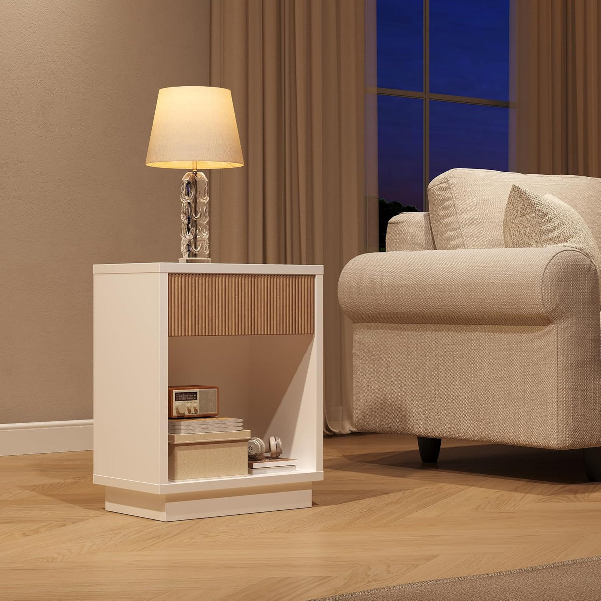 Nightstands Set of 2, Fluted Wooden Bed Side End Table