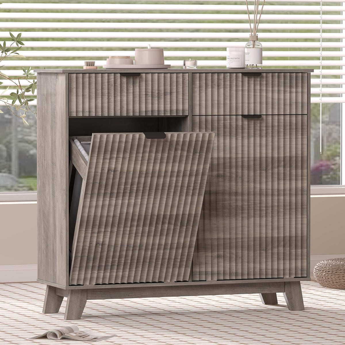 Wodeer Double Tilt Out Laundry Hamper Cabinet with 2 Drawers & Baskets, 2...