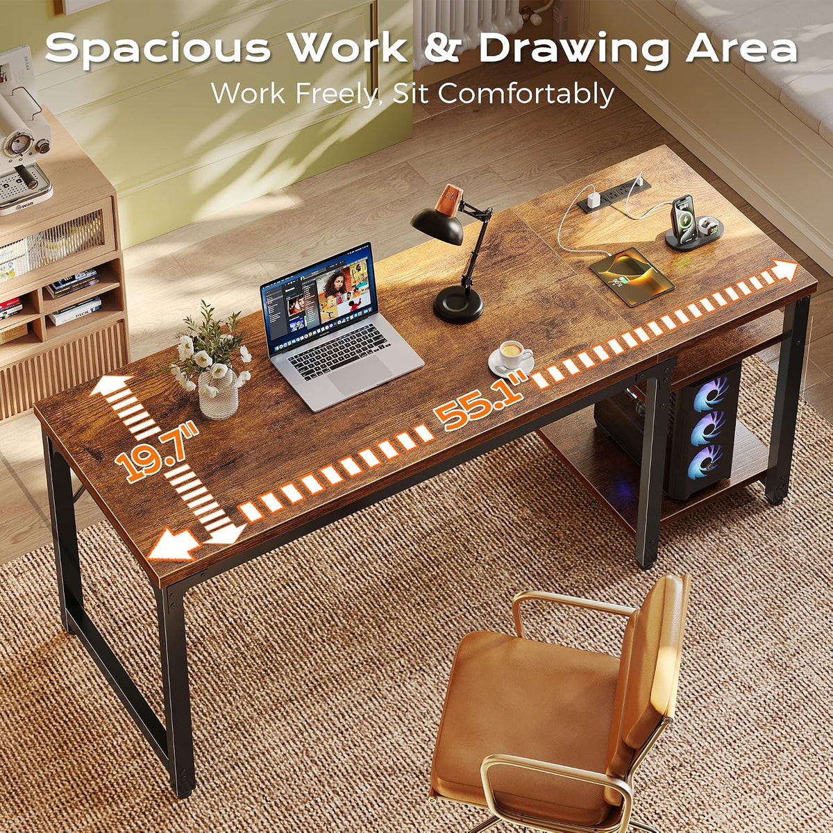 Huuger 55'' x 19.7'' Computer Desk with Power Outlets, 0.95