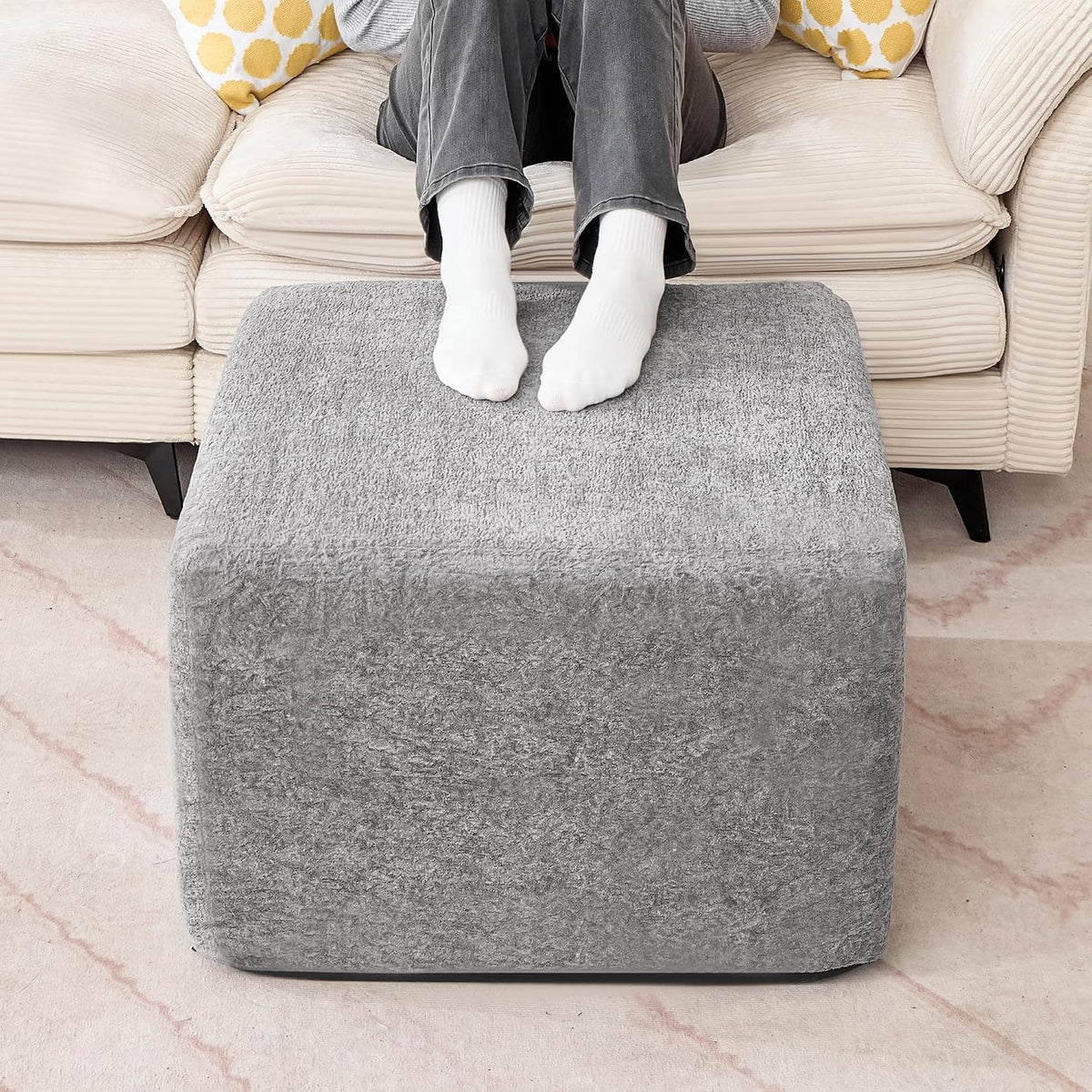 23.6'' Square Pouf Boneless Ottoman Foot Rest with High-Rebound Solid...
