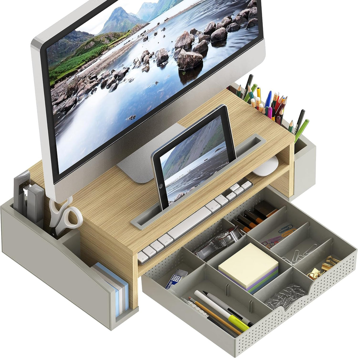Simple Houseware Desk Monitor Stand Riser w/ Adjustable Tray, Oak