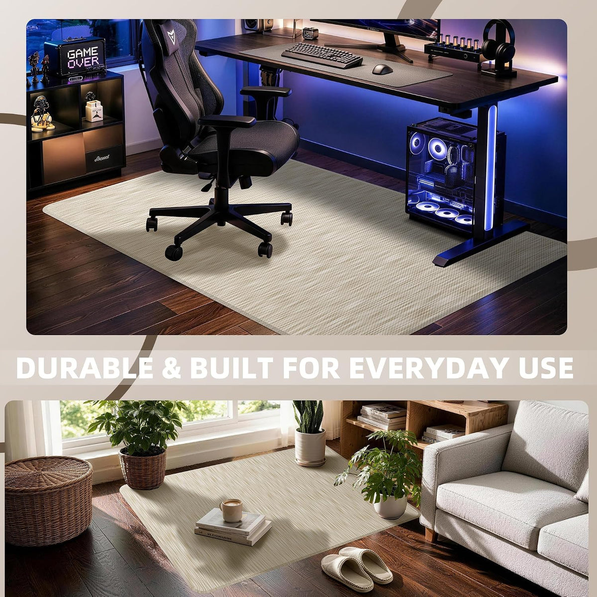 Office Chair Mat for Hardwood Floor 48" x 60", Oatmeal PVC Floor Pr...