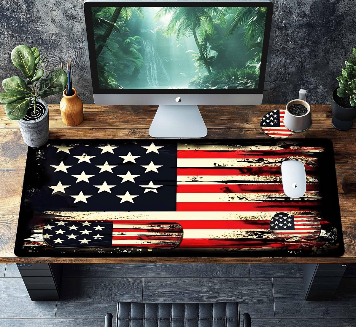4-Piece Extended Large Mouse Pad Set for Women Men with Retro Flag Design Inc...