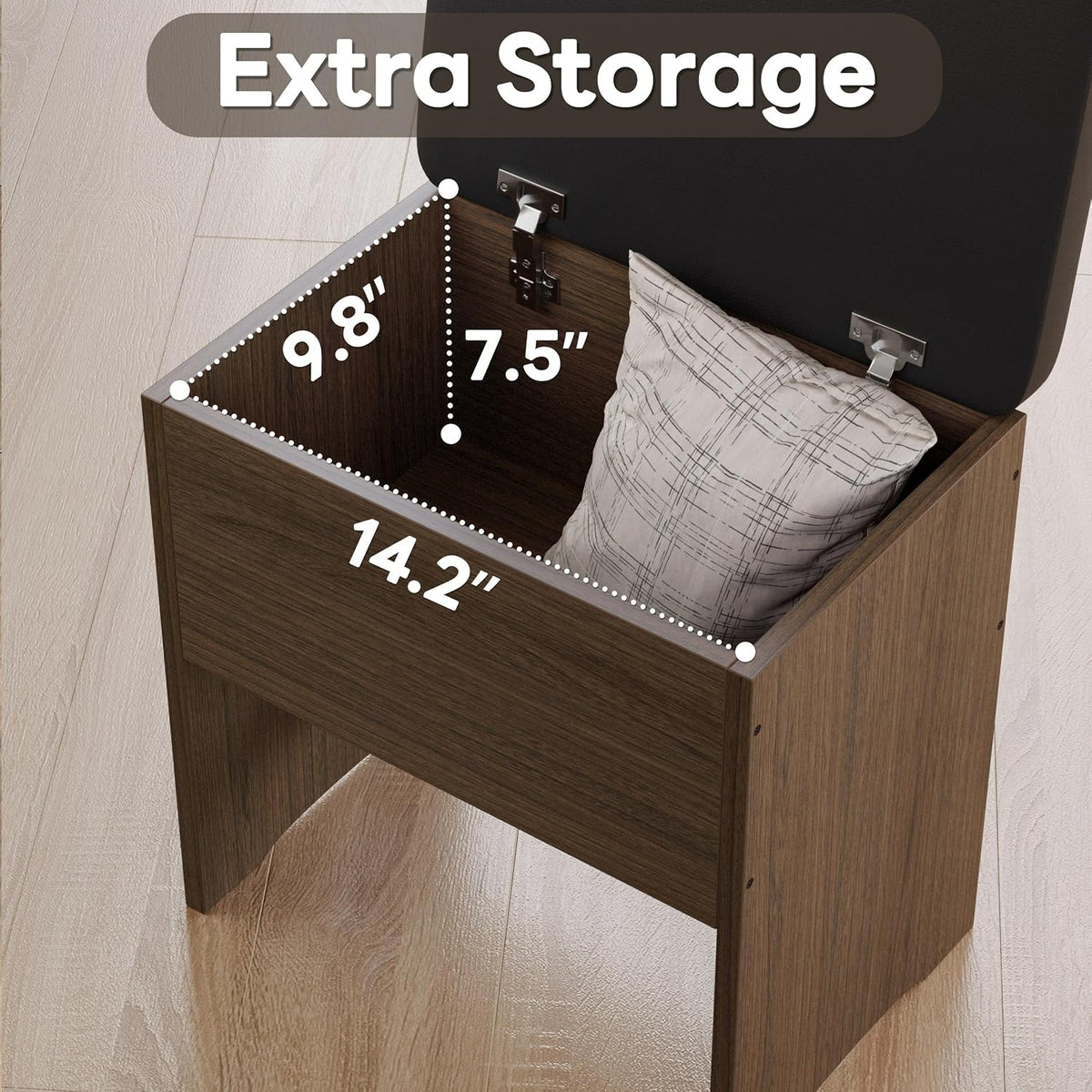 LIKIMIO Small Vanity Desk with Mirror Lights and Storage Stool