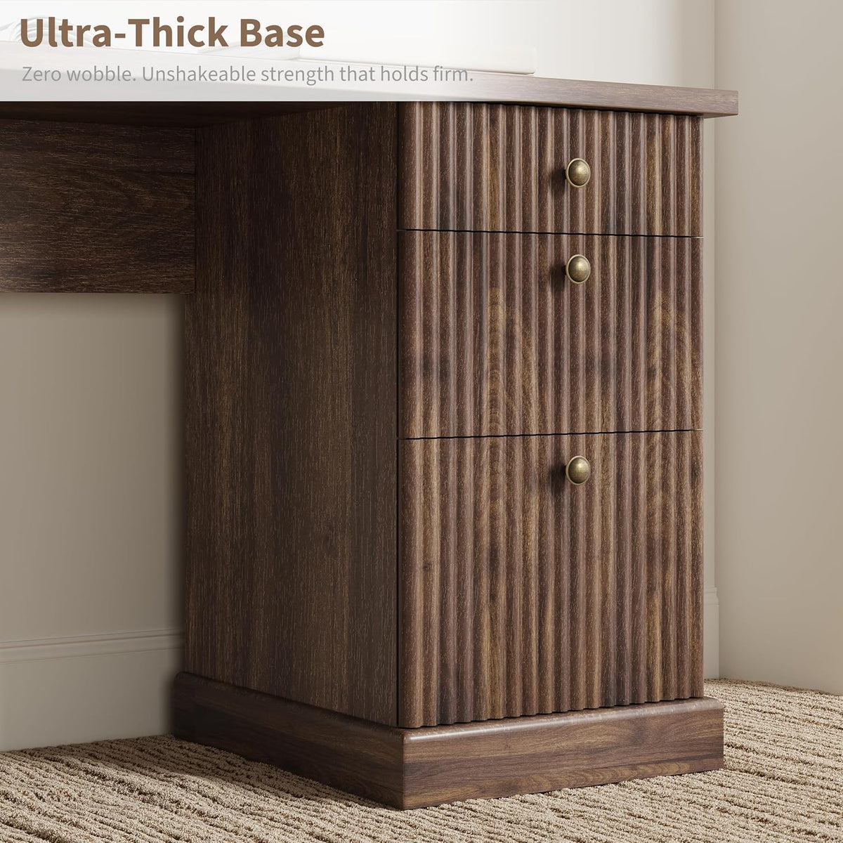 Garvee 60" Fluted L Shaped Desk with File Drawer, Corner Desk with Storage