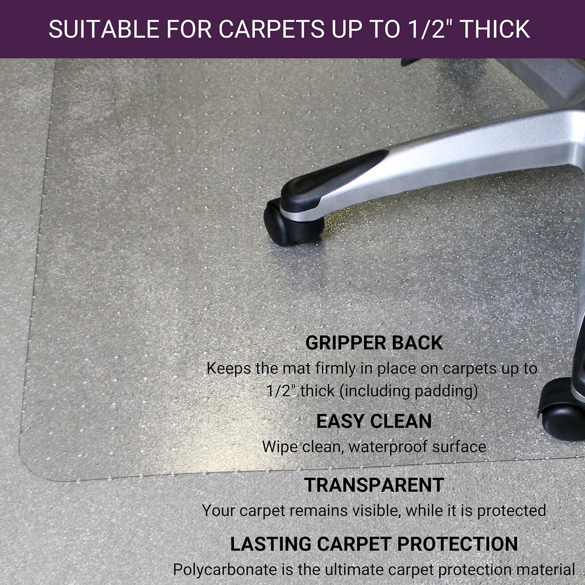 Marvelux Polycarbonate Office Chair Mat for Medium Pile Carpets, 48" x 5...