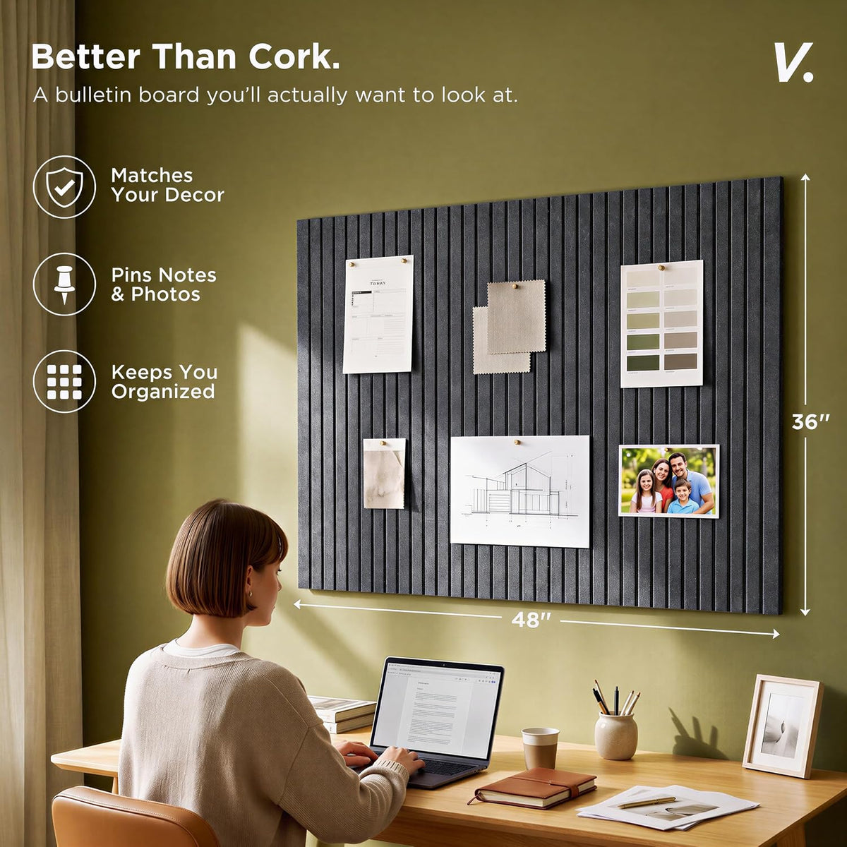 VIVELDA Large Felt Bulletin Board 48 x 36 Inch - 12-Pack Square Acoustic Wall...