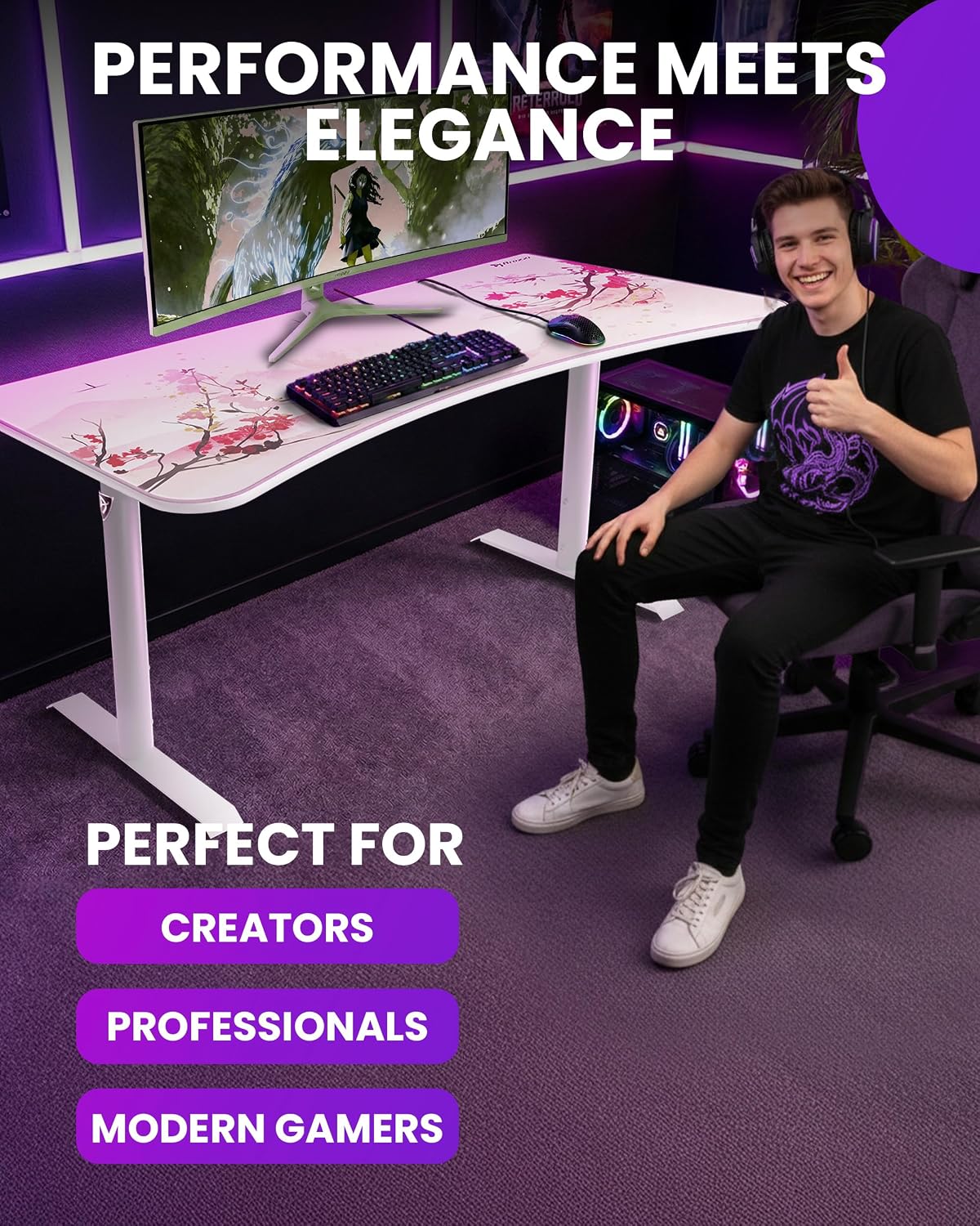 Arozzi Arena Special Edition Ultrawide Curved Gaming and Office Desk with Ful...
