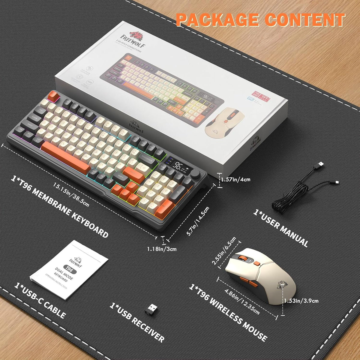 ZIYOU LANG T96 Wireless Gaming Keyboard and Mouse Combo,Dual Bluetooth//2.4G ...
