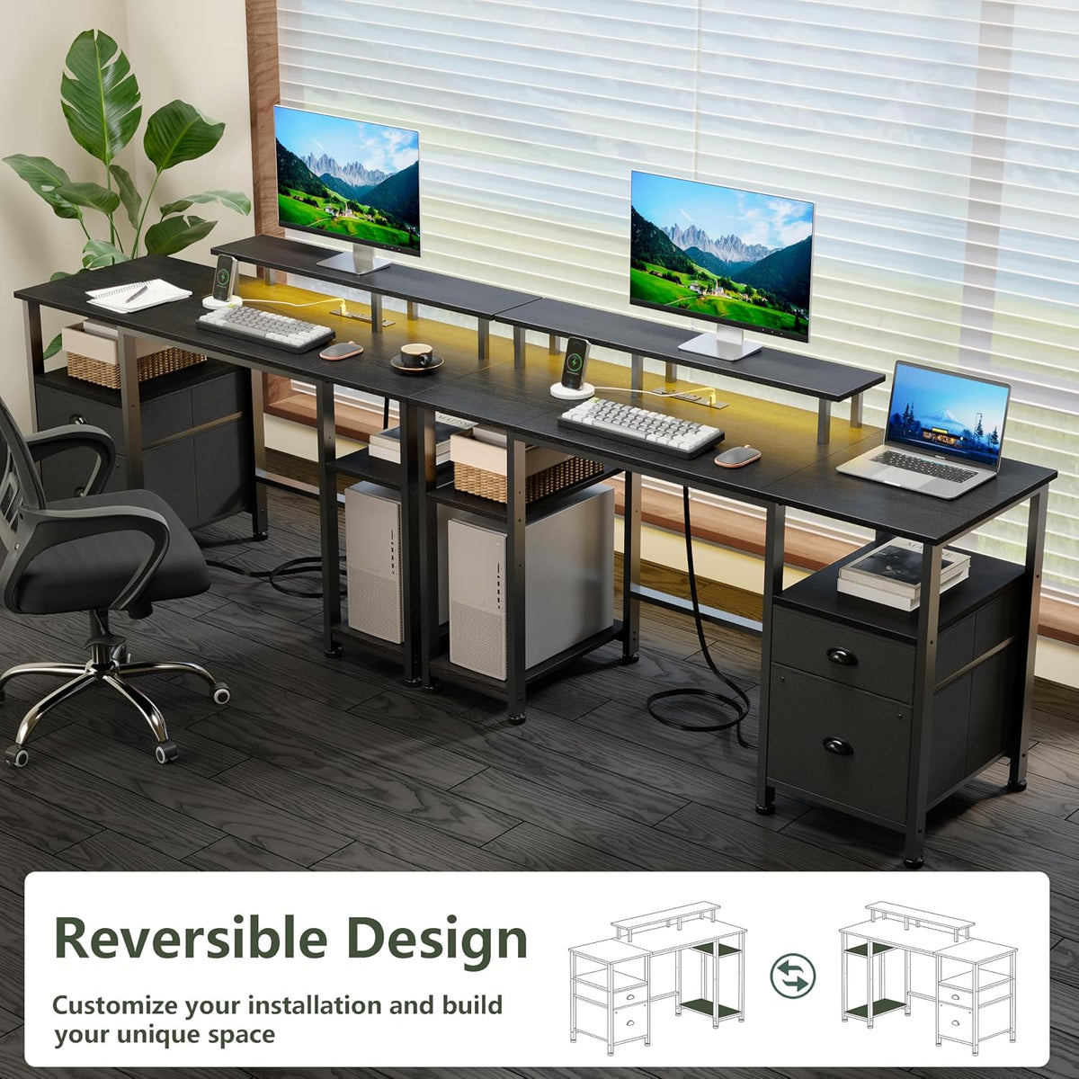 Furologee 51" Gaming Desk with Outlets & LED, Computer Office Desk, ...