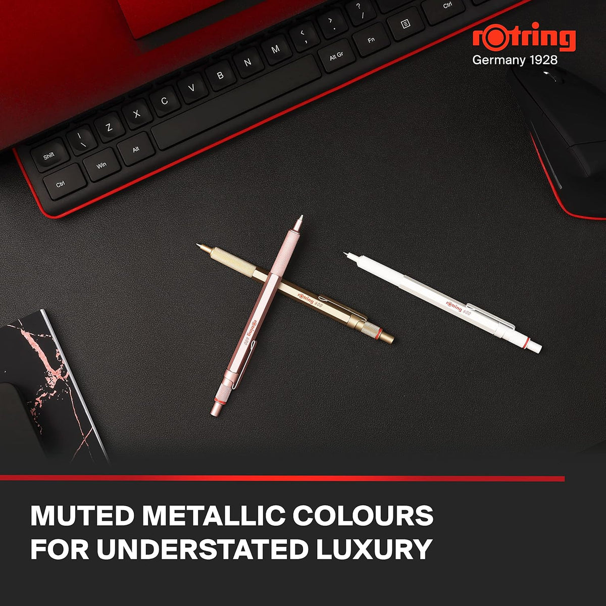 Rotring 600 Metallic Ballpoint Pen Medium Point Black Ink Gold Barrel Refilla...
