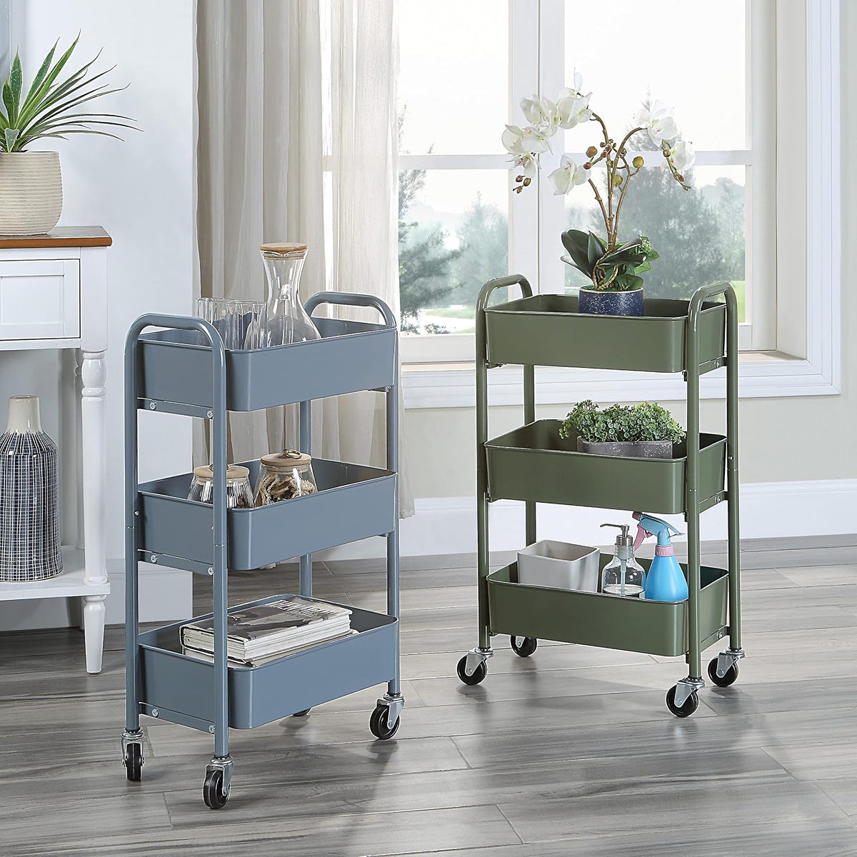 SunnyPoint 3-Tier Delicate Compact Rolling Metal Storage Organizer - Mobile U...
