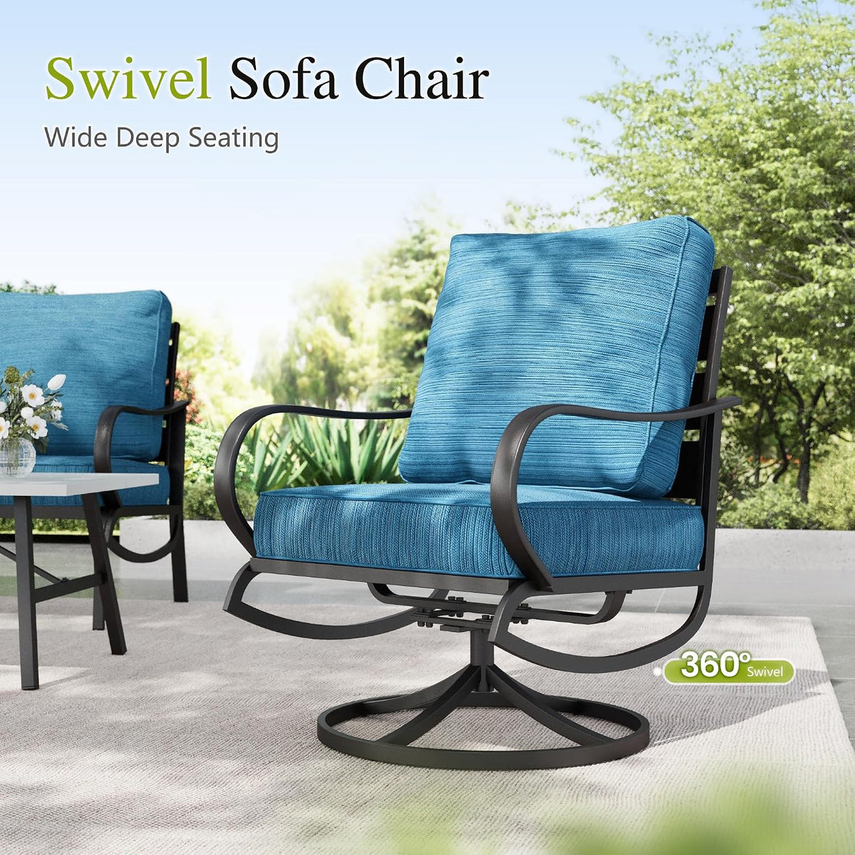 Sophia & William Metal Patio Furniture Set with Firepit Table, Peacock Blue