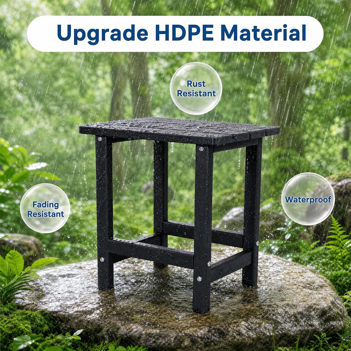Waterproof HDPE Shower Stool, Side Table for Patio Conversation Set, Black