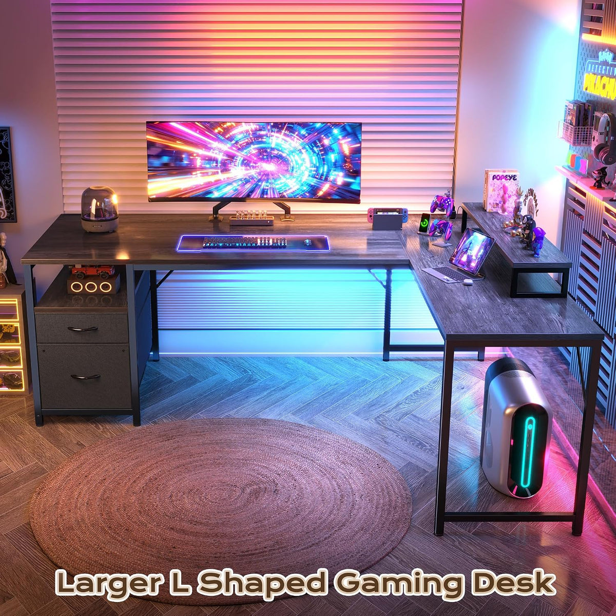 PRAISUN 63 Inch L Shaped Desk with Power Outlets and USB-C Port, Computer Cor...