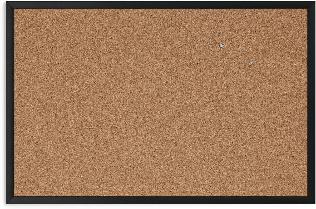 U Brands Cork Bulletin Board, 24'' x 36'', Black Wood Frame