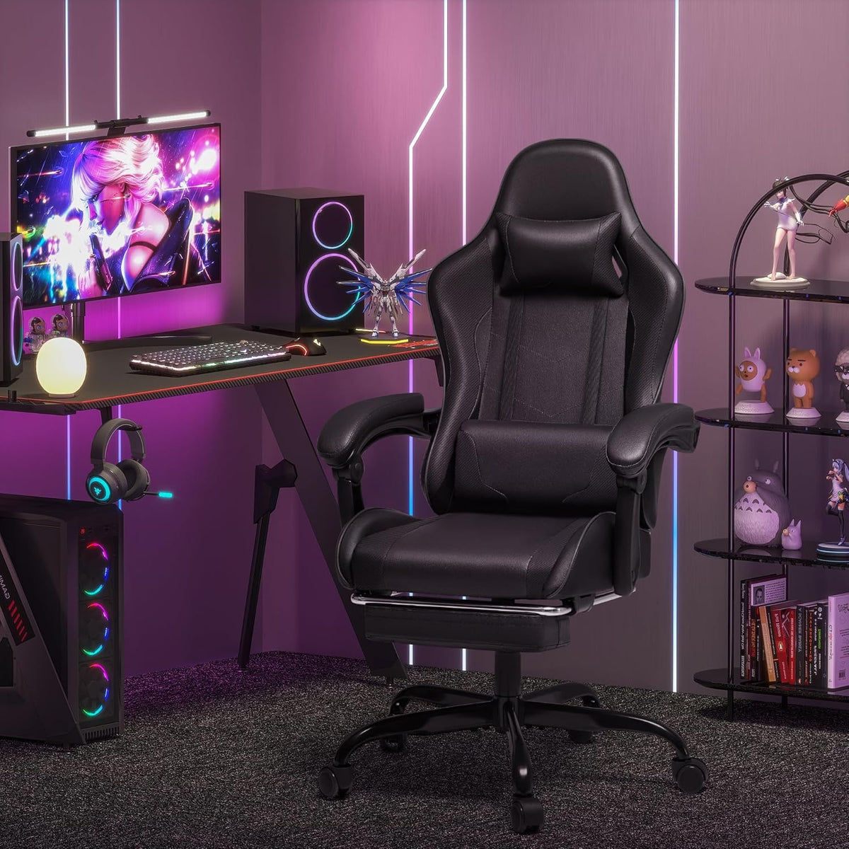 Homall Gaming Chair, Ergonomic, Footrest & Massage Lumbar Support, Black