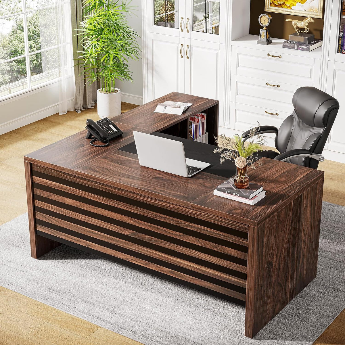 Tribesigns 62.2" L-Shaped Executive Desk with Mobile File Cabinet