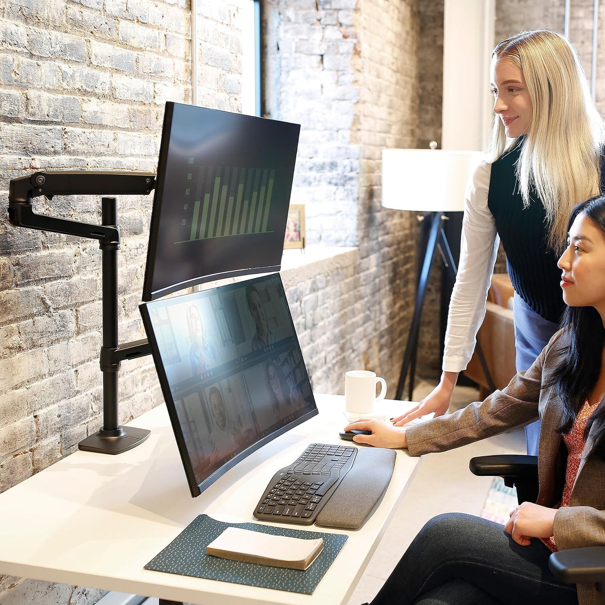 Ergotron – LX Vertical Stacking Dual Monitor Arm, VESA Desk Mount – for 2 Mon...