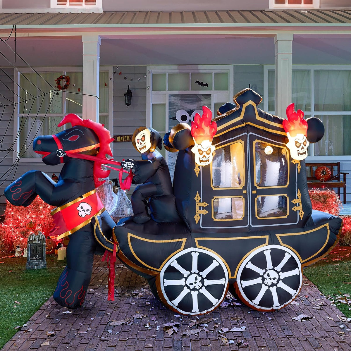 Joiedomi 10 Ft Long Halloween Inflatables Carriage Outdoor Decorations with H...