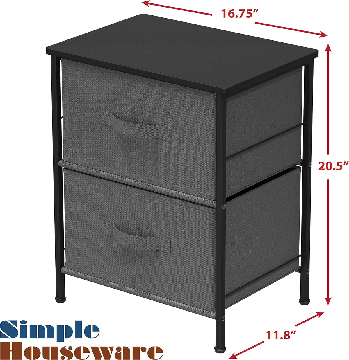 Simple Houseware 2 Tier Night Stand Dresser Organizer Drawer, Dark Gray
