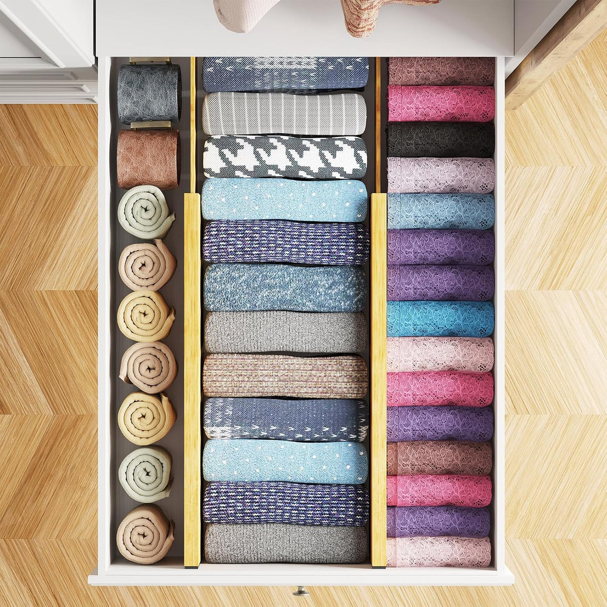 SpaceAid Bamboo 4 Pack Dresser Drawer Dividers, 4.65“ High Adjustable 17“-22”...