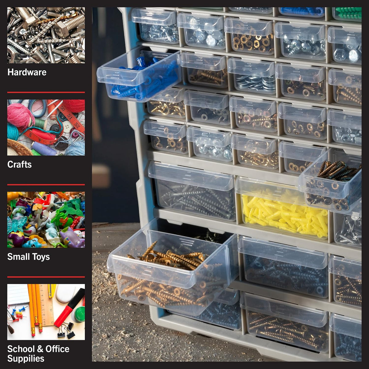 Stalwart 39-Drawer Plastic Small Parts Organizer, Black