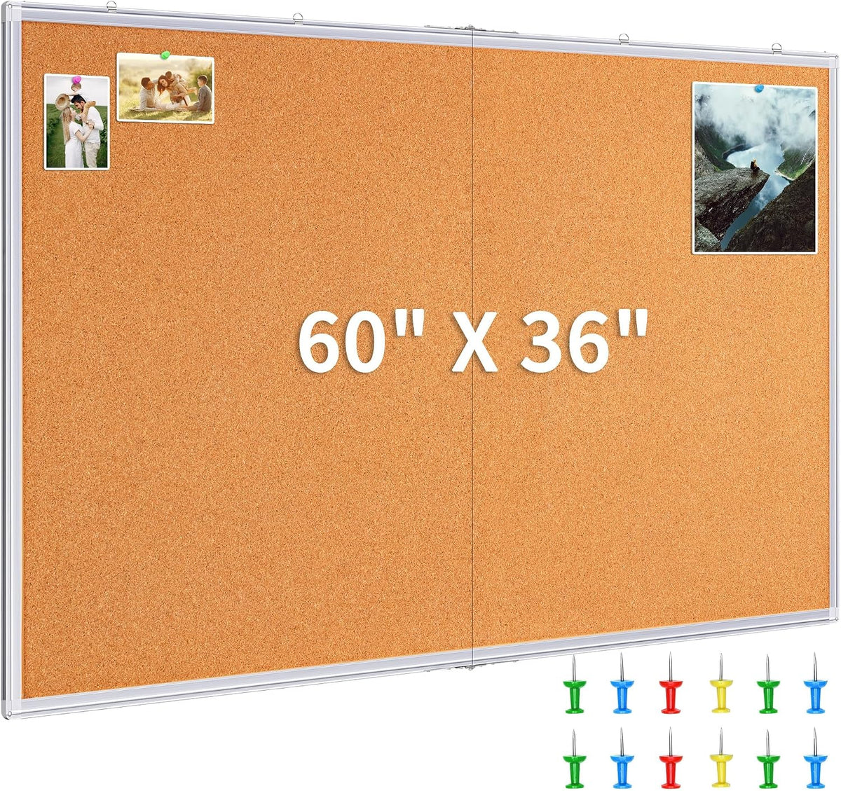 Maxtek Cork Board 60 x 36 in, Large Bulletin Board for Wall Aluminum Framed