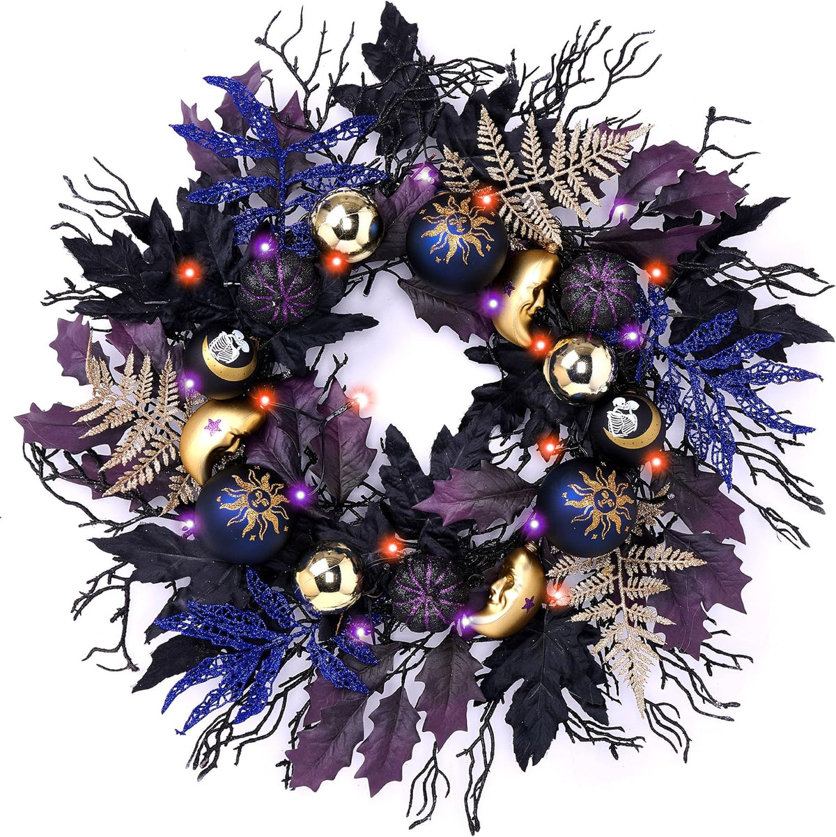 DecorbyHannah 24'' Pumpkins Halloween Wreath with Lights for Front Door