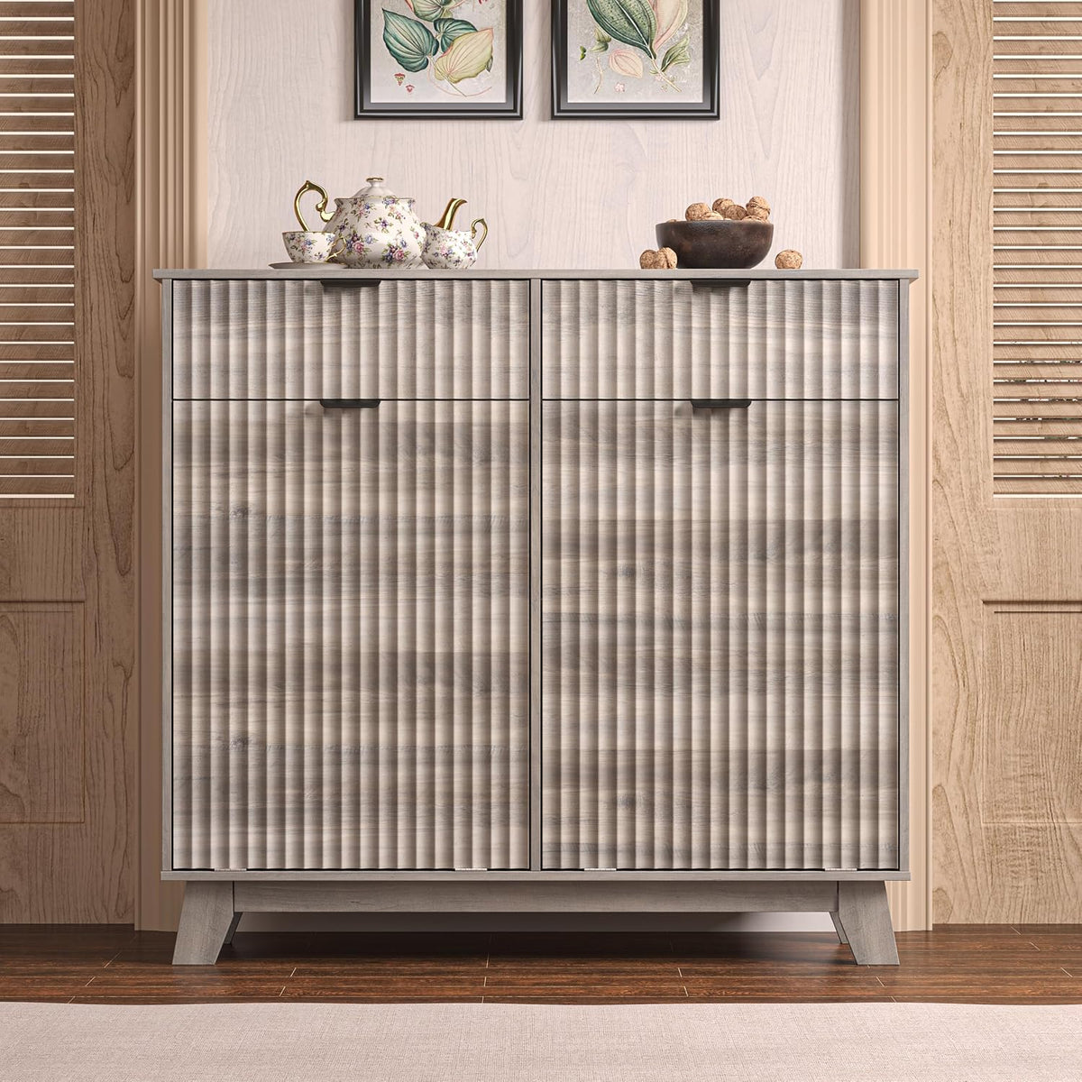 Wodeer Double Tilt Out Laundry Hamper Cabinet with 2 Drawers & Baskets, 2...