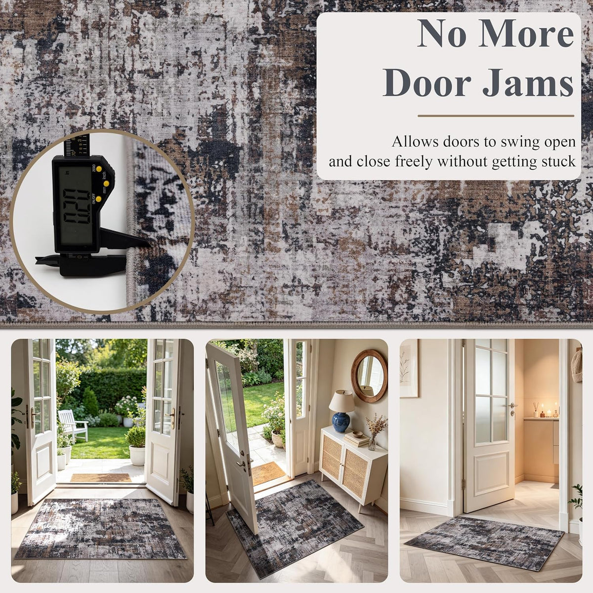 Sasttie 3x5 Entryway Area Rug, Modern Abstract Small Carpet, Black & Brown