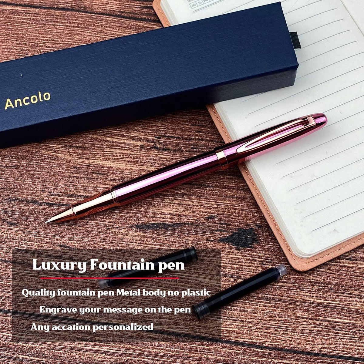 Ancolo Custom Fountain Pens-Engraved Personnal Name/Slogan/Gift for Office