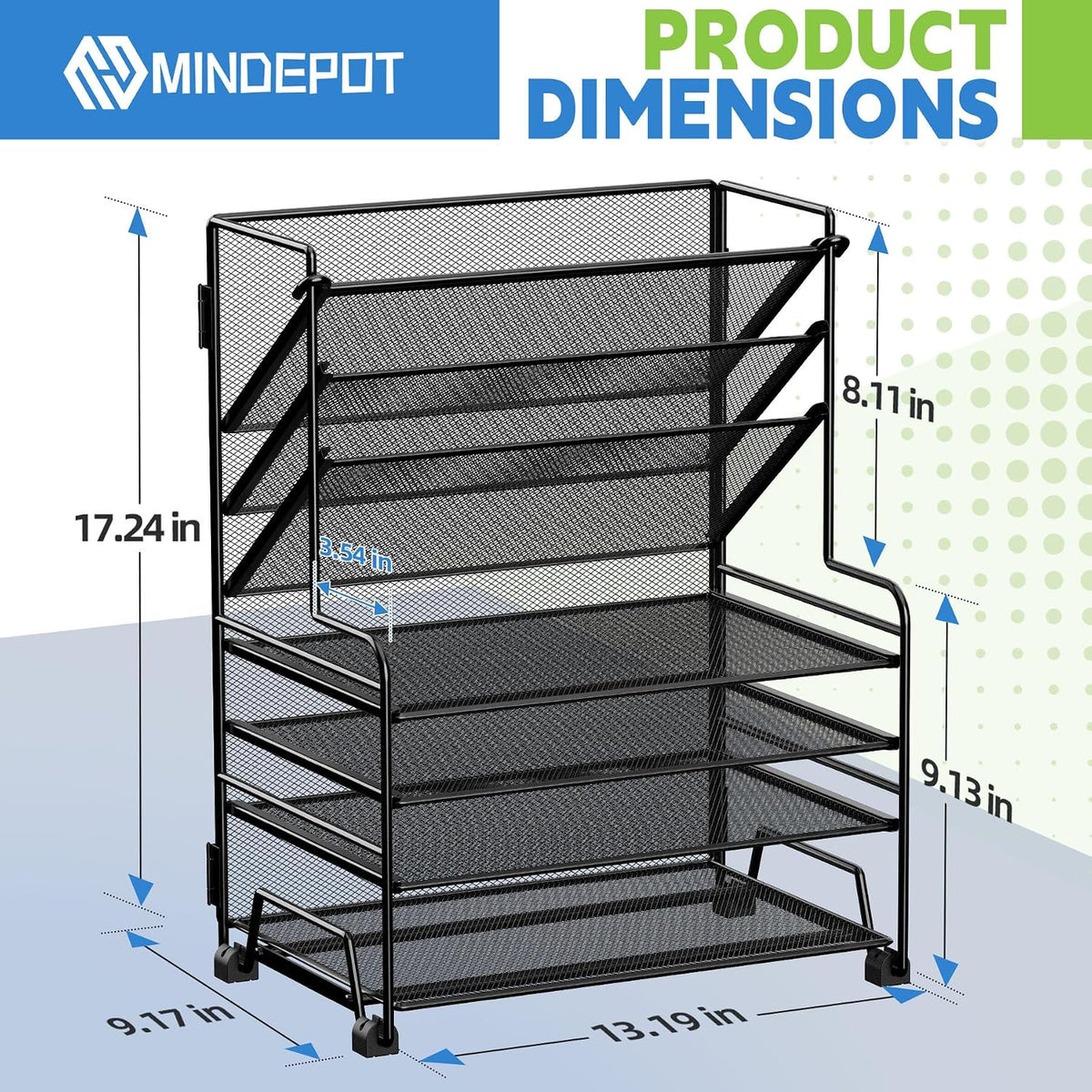 MINDEPOT 4-Tier Paper Organizer + 3-Pocket File Holder + Drawer + Pen Holders...