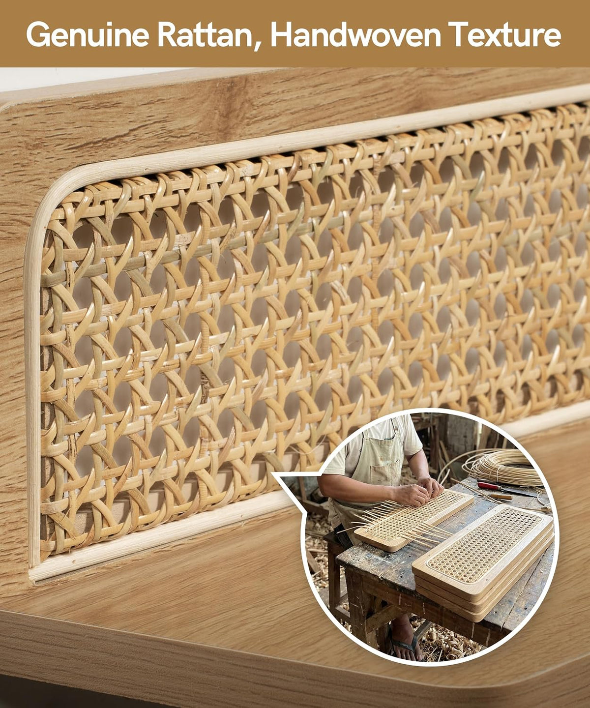 Rattan Wall Shelf, Boho Wood Floating Shelves, 16 Inch