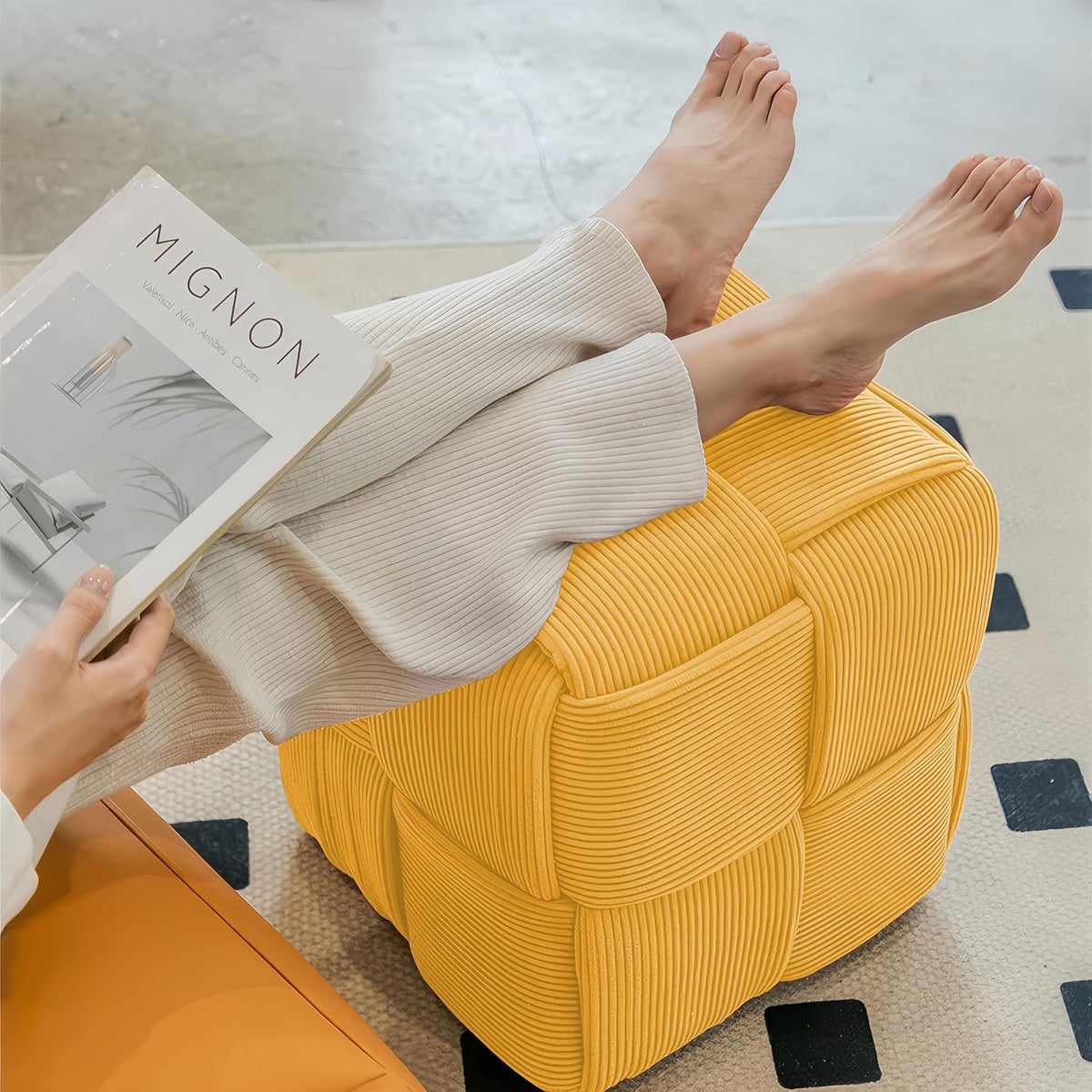 Cmishe 15" Square Woven Corduroy Ottoman Footrest - Modern Vanity Stool ...