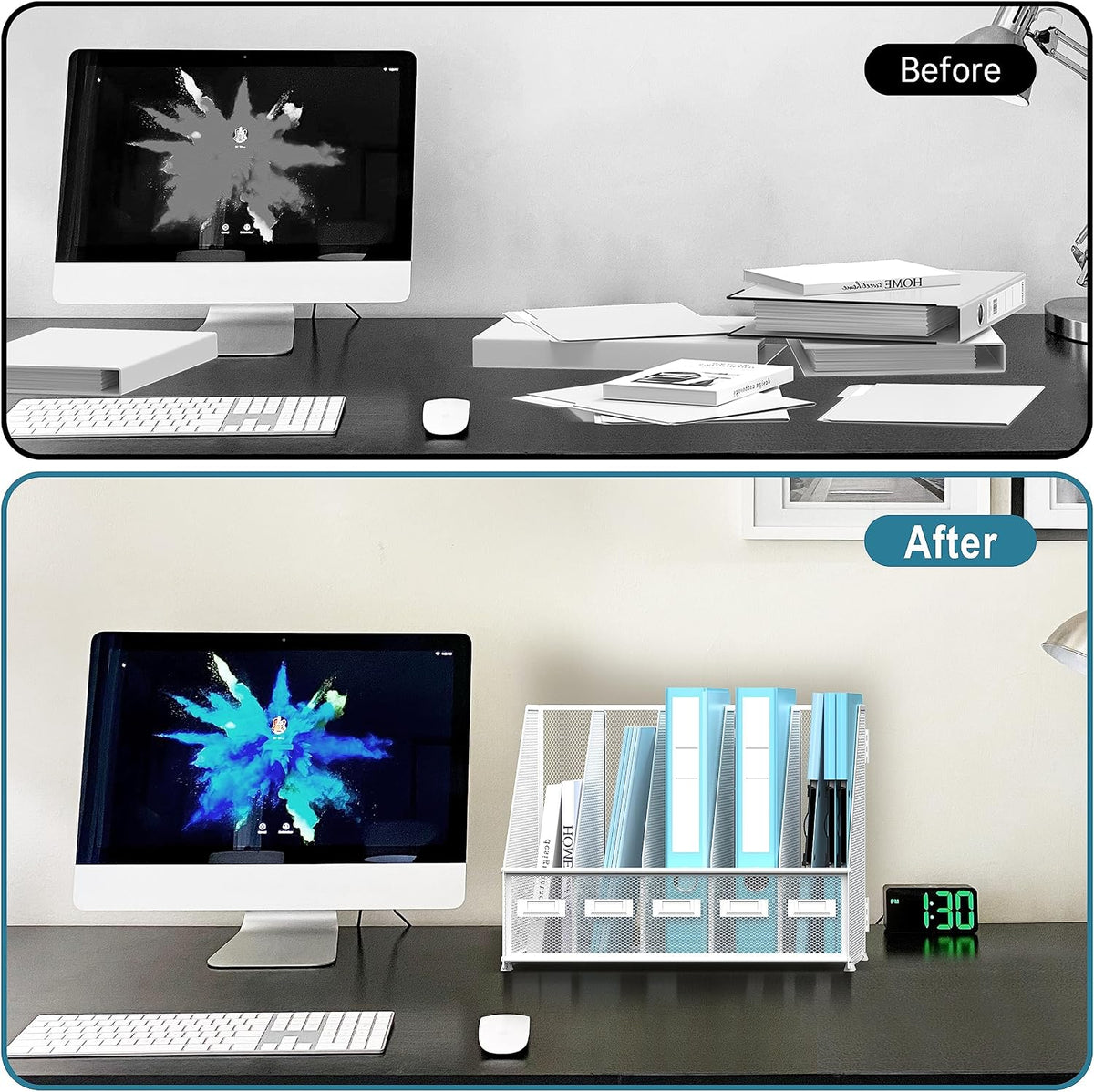 SUPEASY Desk Organizers Metal Desk Magazine File Holder with 5 Vertical Compa...