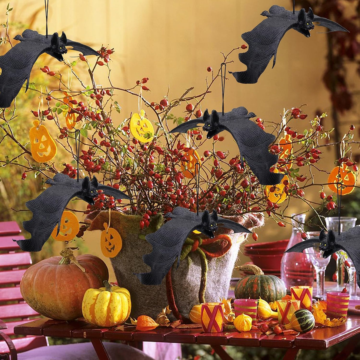 ATDAWN Halloween Hanging Bats, Rubber Bats, Realistic Looking Spooky Bats, Fl...