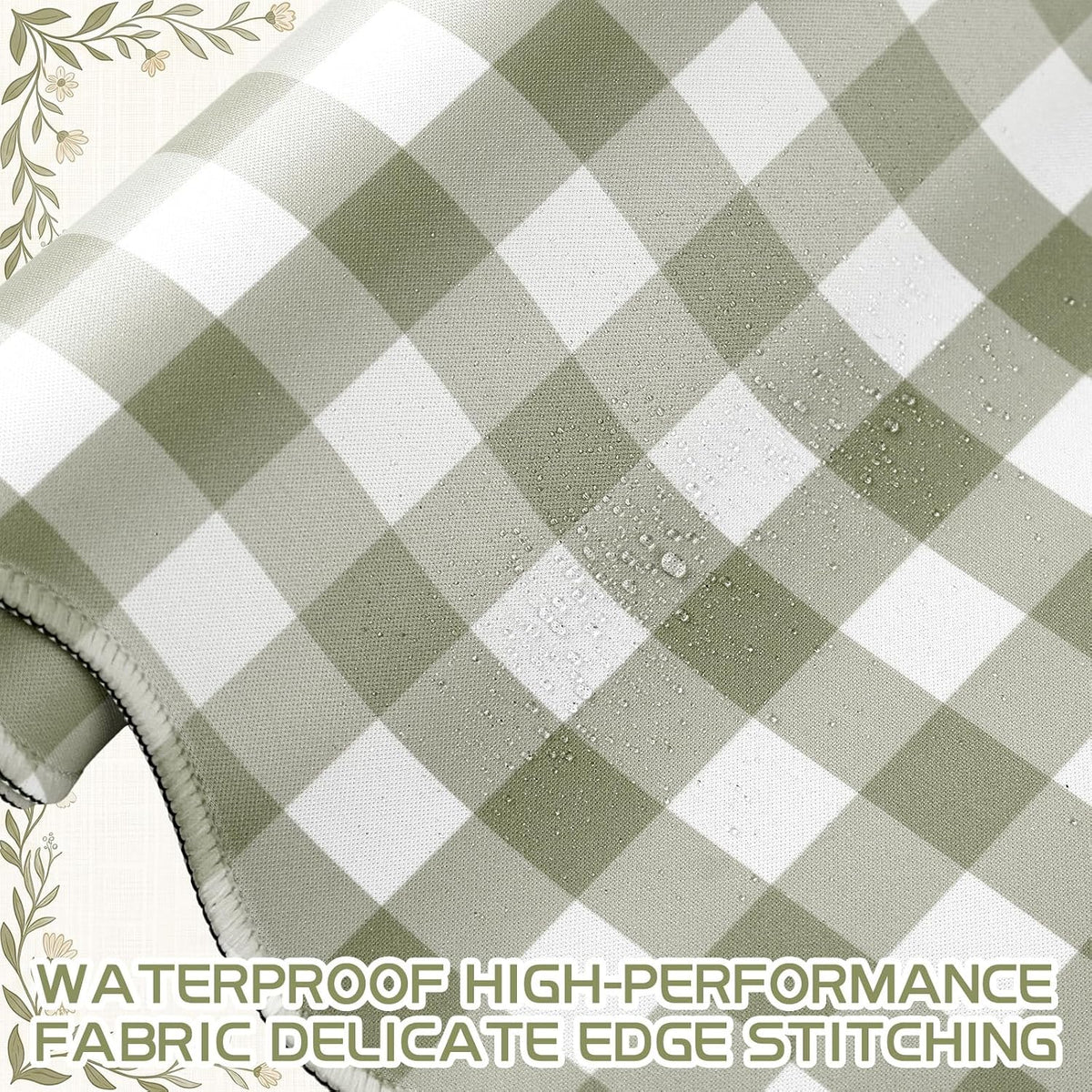 Sabary Gingham Desk Mat Scalloped Sage Green, 35.4 x 15.7 Inch
