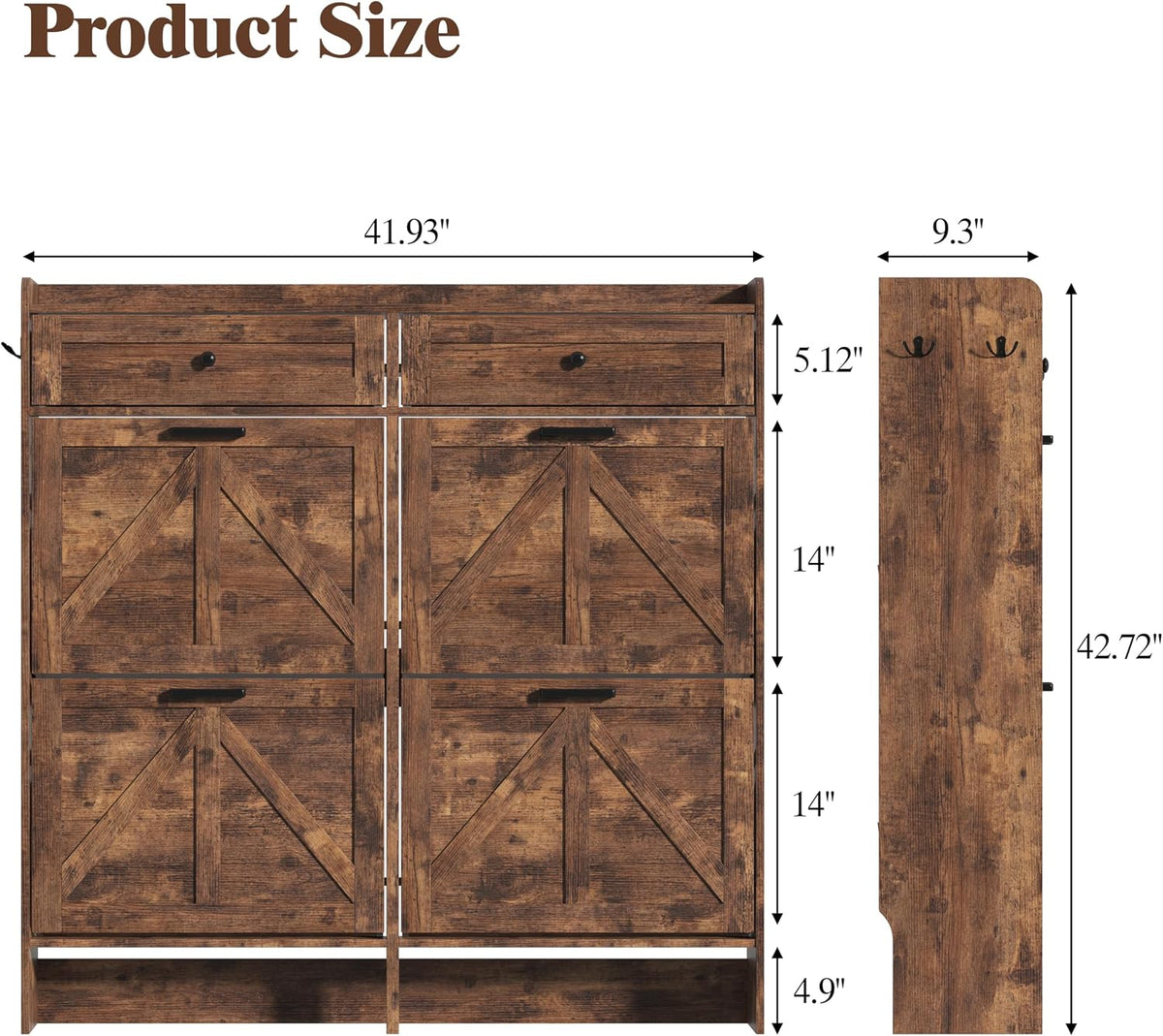 Thacuok Shoe Cabinet with 4 Flip Drawers & 2 Storage Drawers, Rustic Farm...
