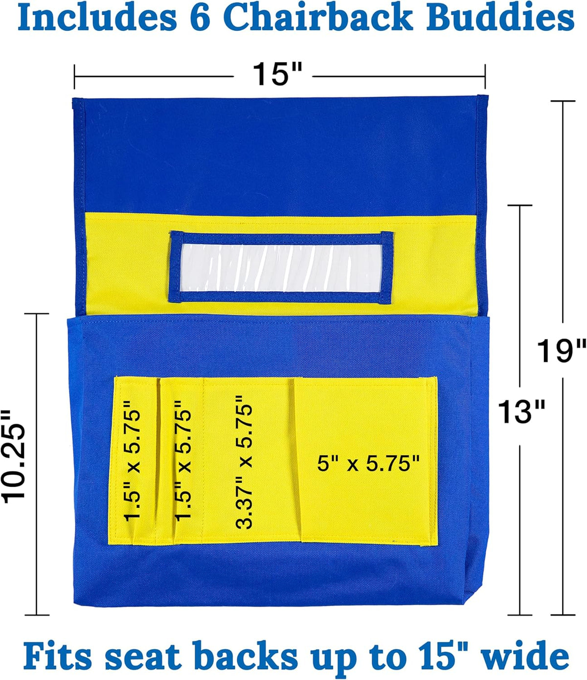 Carson Dellosa Chair Pockets for Classroom, Yellow & Blue, 6-Pack