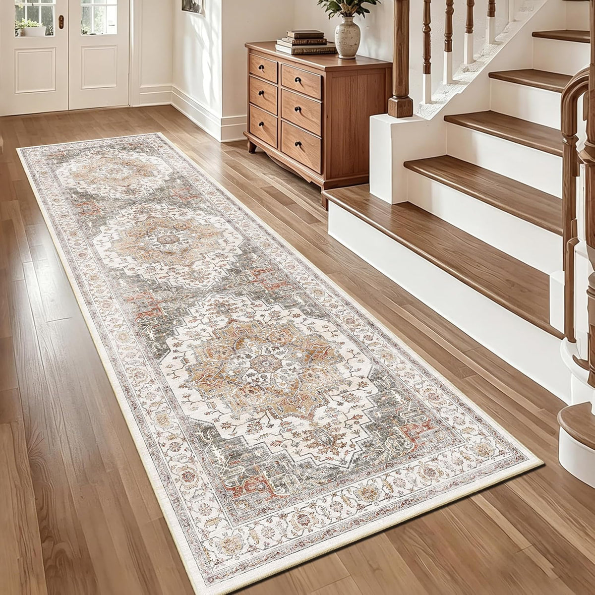 3x10 Vintage Runner Rug Low Pile Non-Slip Washable Kitchen Rug