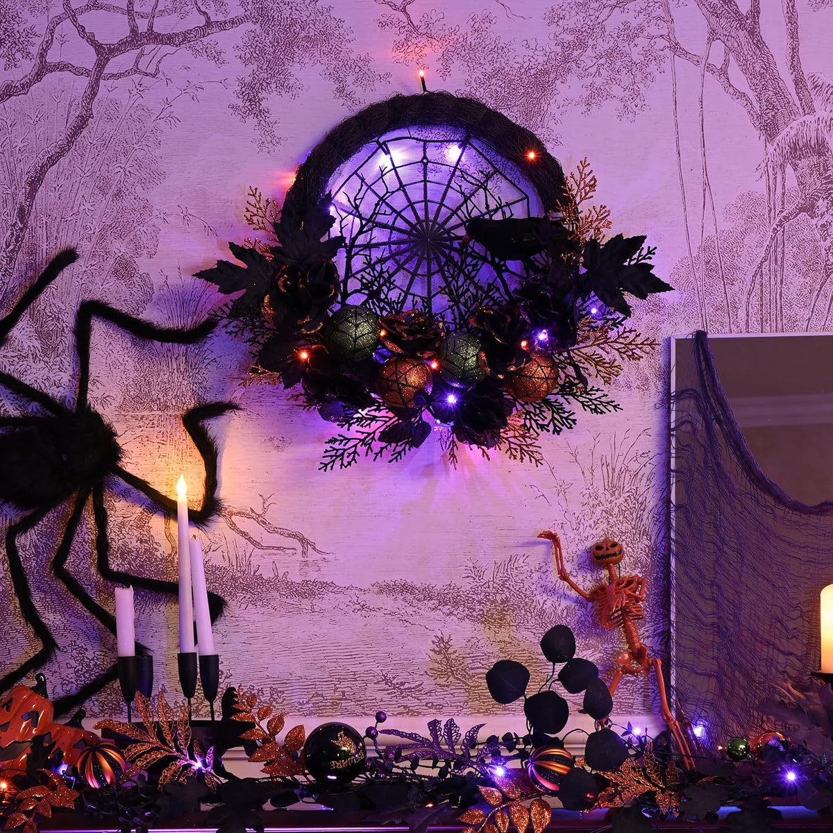Valery Madelyn 24" Pre-Lit Halloween Wreath for Front Door Decor