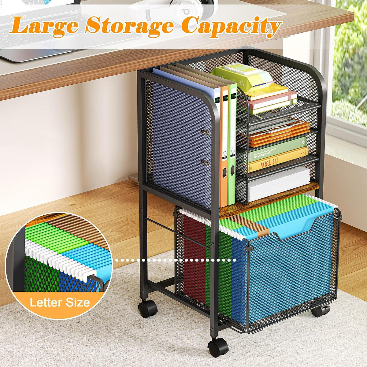 Feyejade 5-Tier Rolling File Cart Cabinet Under Desk Storage Organizer