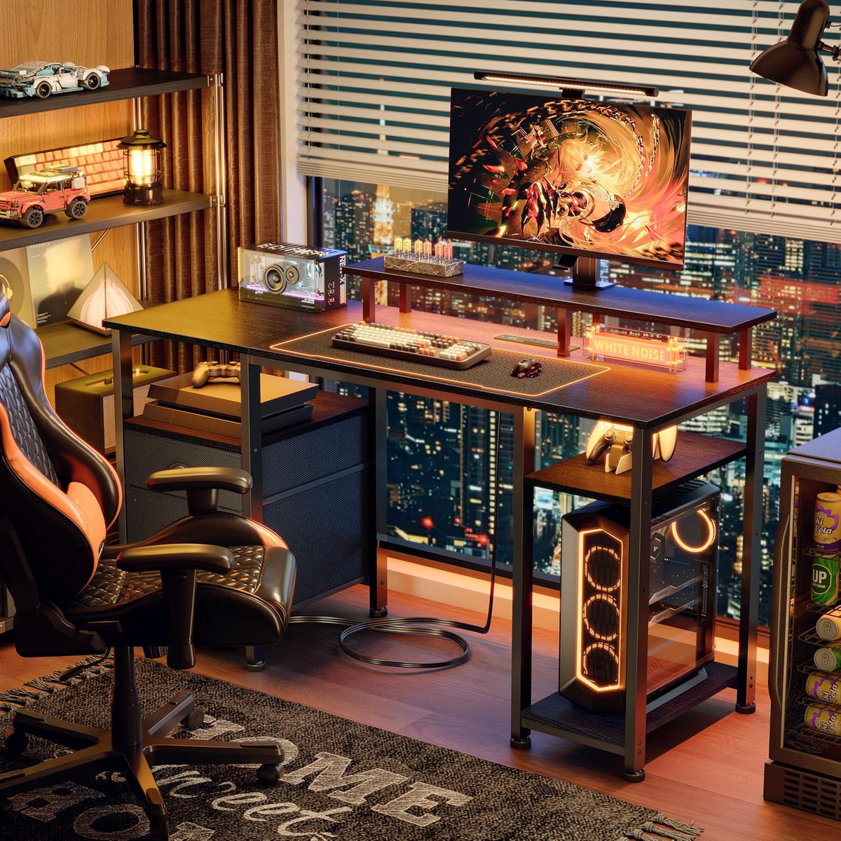 Furologee 51" Gaming Desk with Outlets & LED, Computer Office Desk, ...
