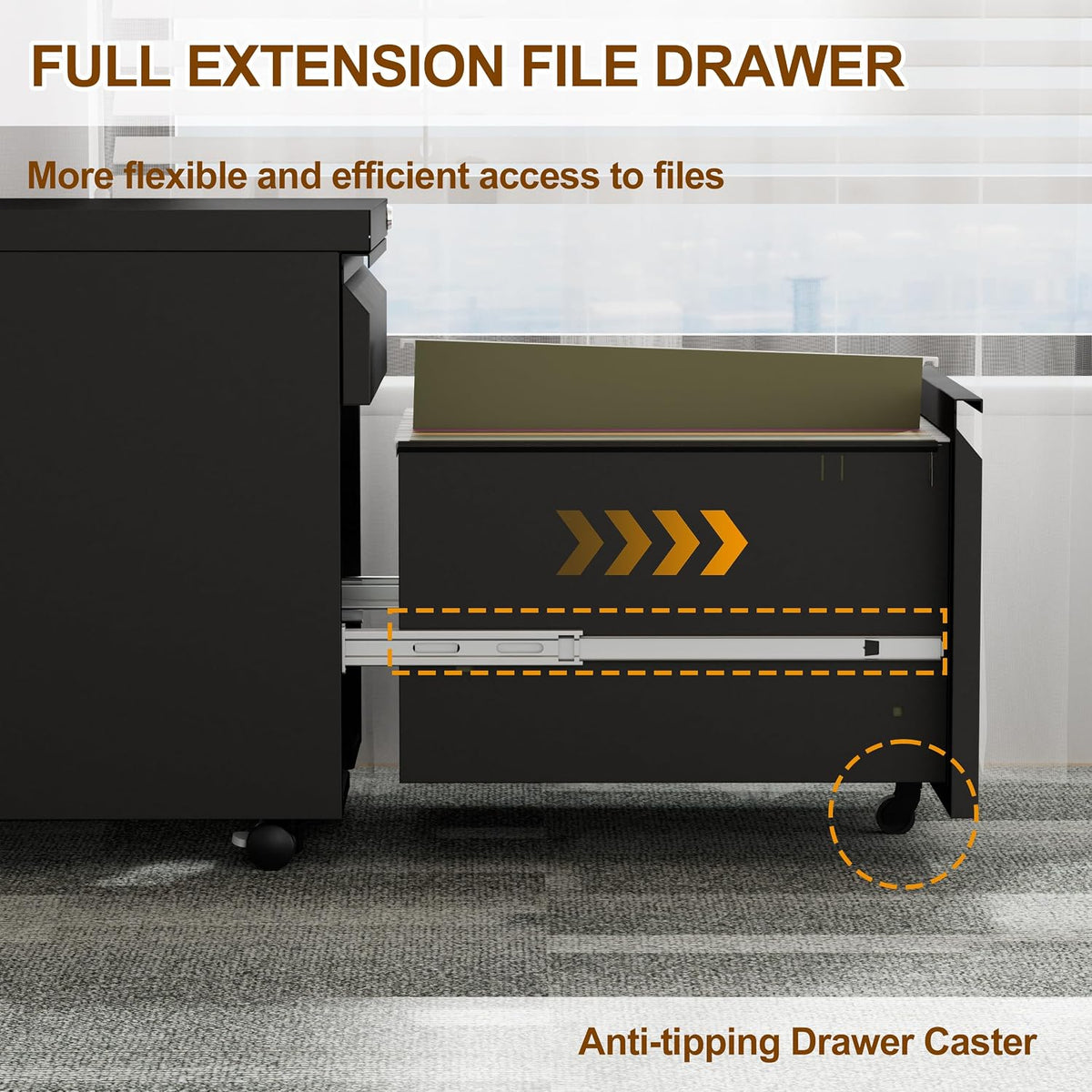 2 Drawer Metal Mobile File Cabinet with Lock and 4 Keys